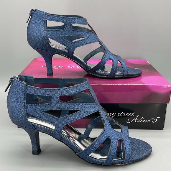 NEW Easy Street Women’s Flattery Evening Dress Heels Navy Glitter Size 8W - Picture 1 of 10
